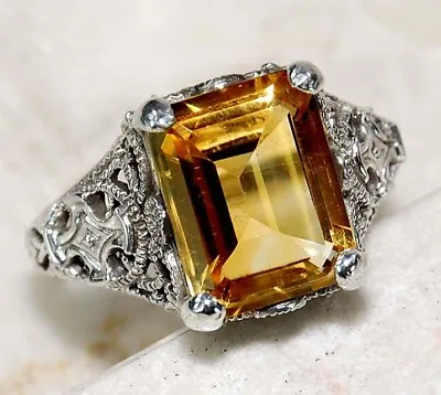 $14.99 • Buy 4CT Natural Citrine 925 Sterling Silver Vintage Art Ring Jewelry Sz 7 F2-1