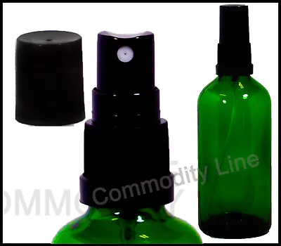 100ml Green Glass Bottles With  Black Tamper  Fine Mist Sprays / Atomizer • £13