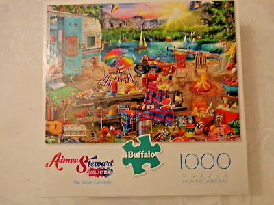 Aimee Stewart Family Campsite Buffalo 1000 Puzzle Sailboat Camper Raccoon Bear • $15