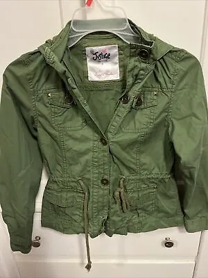 $5 • Buy JUSTICE Girls Army Green Utility Military Style Lightweight Hooded Jacket Sz 8