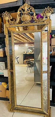 Vintage 6ft Tall French Empire Pier Entryway Mirror Ornately Carved In Gold Gilt • $2500