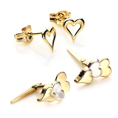 9ct Gold Kids Hearts Stud Earrings Set • £51