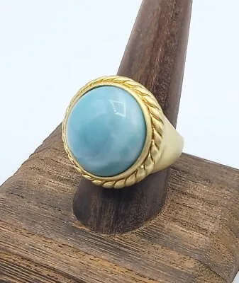 Glow By Sheila Fajl Signed Blue Marbled Stone Ring 18kt Gold Plated  • $39.94