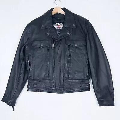 Harley Davidson Jacket Men Small Black Classic Moto Biker Asymmetrical Zip Front • $229.99