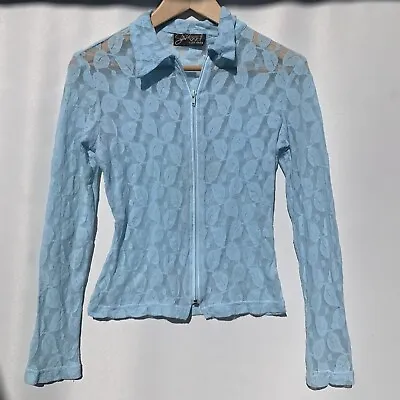 Vintage Y2K San Souci Blue Stretch Lace Crop Top Sz S • $39.99