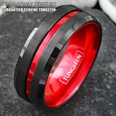 Tungsten Carbide Thin Red Line Band Ring-Firefighters First Responders UGA Dawgs • $13.99