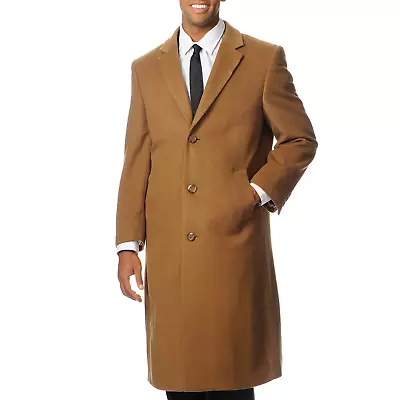 L40913C I Pronto Moda Men's 'Harvard' Camel Cashmere Blend Long Top Coat • $180