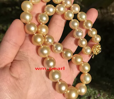 AAAAA 18 10-11mm REAL NATURAL South Sea Deep Golden Pearl Necklace 14K Gold • $500