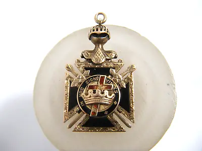 Vintage 10K Gold Knights Templar Masonic  In Hoc Signo Vinces  Pendant Fob 32nd • $549