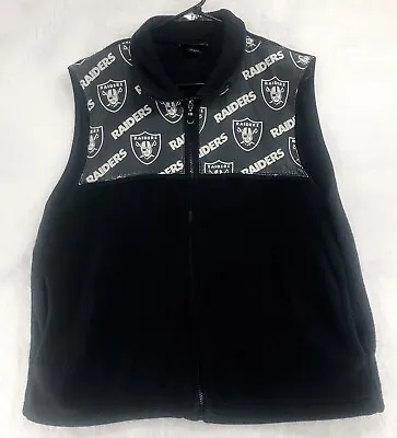 90s VTG Raiders Vest Oakland Los Angeles Vegas Black Logo Landway Fleece Mens M • $37.97