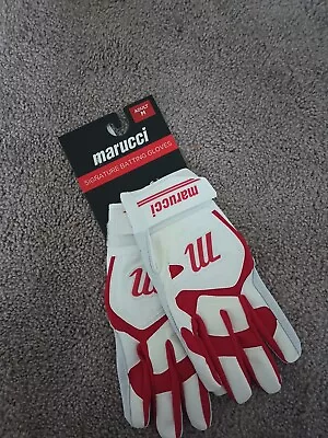 NWT MARUCCI Signature Baseball Batting Gloves Red & White Size Adult Medium  • $33