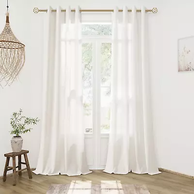 Linen Semi Sheer Curtains 126 Inches Long With Grommet Beige Light Filtering Dr • $113.24