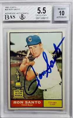 $699 • Buy 1961 Topps #35 Ron Santo Signed Rookie Autograph RC Auto BAS BGS 5.5/10 Cubs