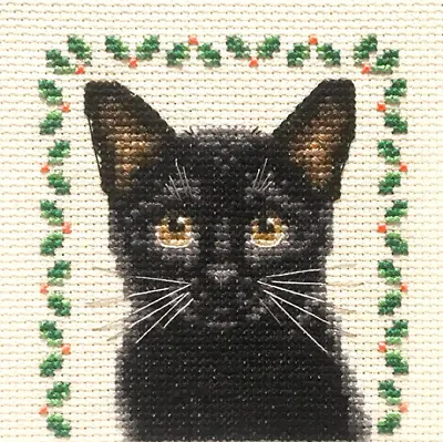 £9.95 • Buy BLACK CAT, Christmas Holly ~ Full Counted Cross Stitch Kit + All Materials Fido
