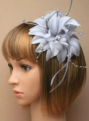 Silver Grey Fascinator With Petals Pearls And Tendrils On Beak Clip And Pin • £4.60