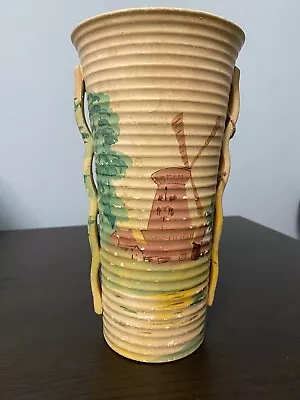 Morton Pottery England Handmade Stoneware Vase 9.5  Tall Fall Colours 1930's • $39.95