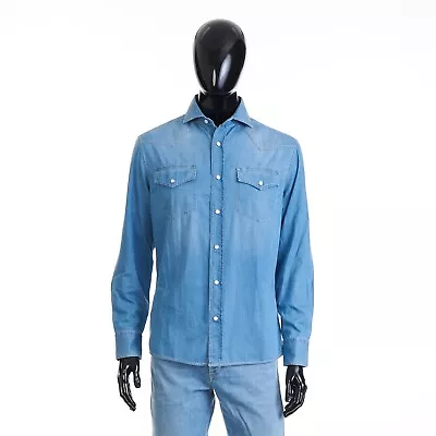 BRUNELLO CUCINELLI 1150$ Easy Fit Blue Western Shirt - Lightweight Denim • $795