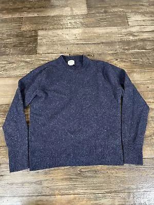 J Crew Rugged Merino Wool Swester Mens M Heather Crewneck Pullover Navy • $24.99