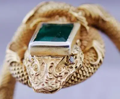 Antique Victorian Snake Serpent Ring 18k Gold Diamonds 1ct Emerald C1880's RARE • $6724.17