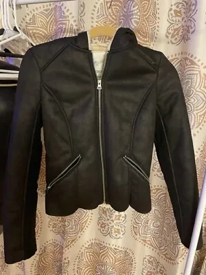 Suede Coat Black Trafaluc Zara XS NWT Winter Hooded Estate Sale • $35