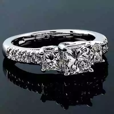 14K White Gold FN 3CT Princess Cut Lab-Created Diamond 3-Stone Engagement Ring • $142.35