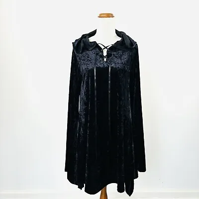 Killstar Dress Black Velvet Hooded Long Bell Sleeve Witch Goth Size XL 16 • $49.95