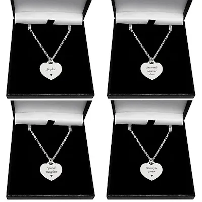 Engraved Necklace For Woman Or Girl. Personalised Heart Pendant Silver Chain • £16.99