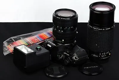 CLA'd Pentax Super A 35mm Film SLR C/w Smc A 28-80mm 70-210mm Lens & AF200T Kit • $928.66