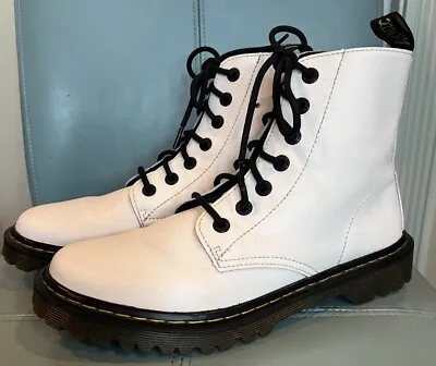 Dr. Doc Martens Boots 1460 Combat Women 10 White Leather Lace 8-Eyelet Goth Punk • $64.95