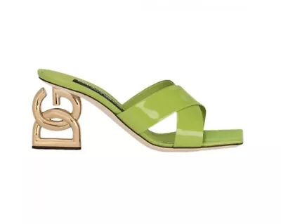 Dolce & Gabbana Green Gold DG Logo Sandals Heels Shoes Slides Size EU38 UK5 • £580