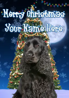 Black Cocker Spaniel Merry Christmas Greeting Personalised Card A5 Name TM301 • £3.25
