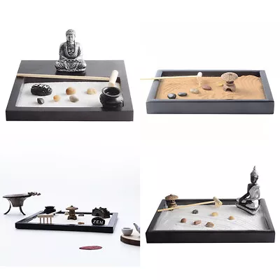 US Tabletop Mini Meditation Zen Garden W/ Pavilion Statue Rock Venues Rake Sand • $19.99