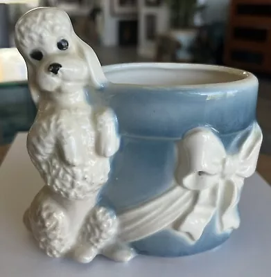 Vintage Royal Copley Style Blue & White Ceramic Poodle Blue Planter • $35