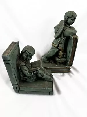 Vintage 1962 Universal Statuary Corp Asian Children Figures Bookends Blue Green • $44.99