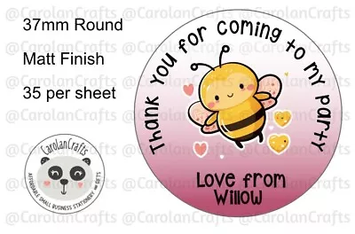 35 Cute Bee Party NAME PERSONALISED Thank You Stickers 37mm  • £2.20