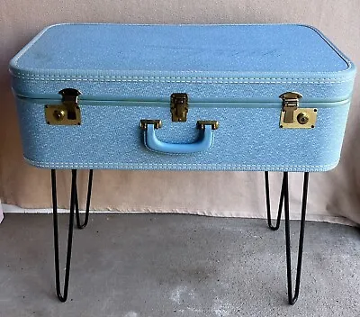 Vintage Suitcase Side Table With Hairpin Legs Mid Century Modern Retro • $95