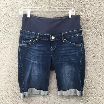 H&M Mama Maternity Low Rib Bermuda Shorts Womens 8 Blue Dark Wash Denim Cuffed • $22.99