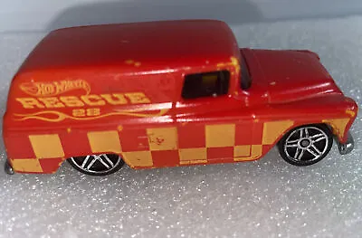 Mattel Hot Wheels Die Cast 55 Chevy TM GM Rescue 28 Orange Yellow Check 2006 • $9