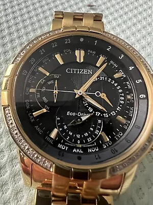 Citizen Calendrier Gold Tone BU2082-56E Black Dial Eco-Drive Men's Watch • $275