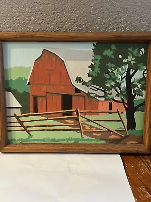 Red Barn Vintage 1980s Paint By Number Framed Farmhouse • $24
