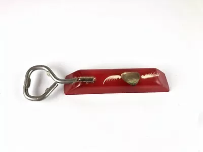 Vintage Metal Red Celluloid Native American Abalone Bar Bottle Opener Handmade  • $9.07