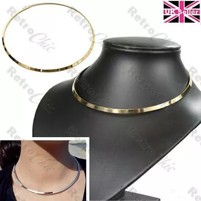 THIN MIRRORED COLLAR NECKLACE Shiny Metal Choker GOLD/SILVER PLATED Circle 80s • $3.22