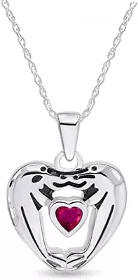 Loving Sea Lions Manatee Heart Pendant Necklace Simulated Ruby Sterling Silver • $45.99