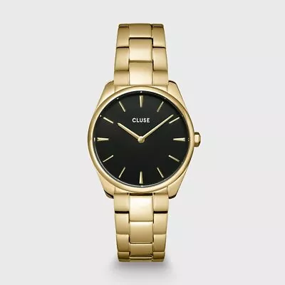 CLUSE Feroce Petite Steel Black 32mm Dial/Gold Link CW11208 • $189