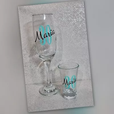 Personalised Champagne Flute And Shot Glass Gift  Birthday 18th 21st 30th • £7.50