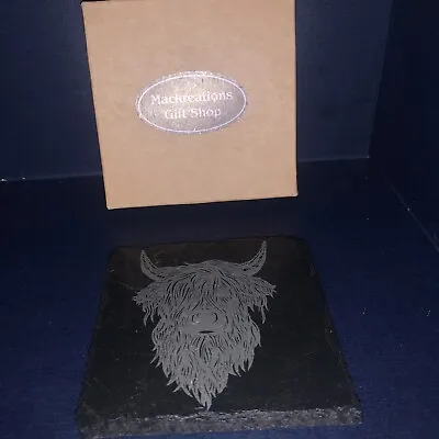 Highland Cow Slate Coaster Argon Tableware Mackreations Gift Shop • £5.50