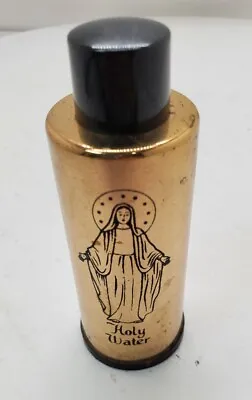 Vintage Glass Religious Holy Water Travel Flask Gold Bottle W/Mary 4  W/Cover • $26.97