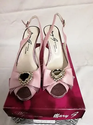 Mary G. Pink Leather Peep Toe Slingback Shoes With Gem Decor 4  Heel Size UK 4.5 • £26.99