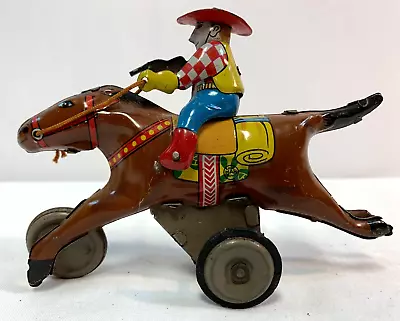 Vintage Line Mar Marx Tin Friction Toy ~ Cowboy Riding Horse & Shooting Gun • $50