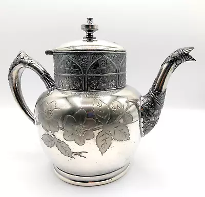 Vtg 1881-93 Quadruple Silver Plate Etched Flowers Teapot Harford Silver Plate Co • $77